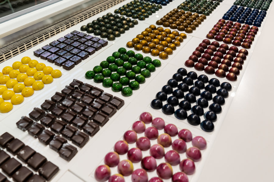 rows of colourful chocolate at beta5 in vancouver