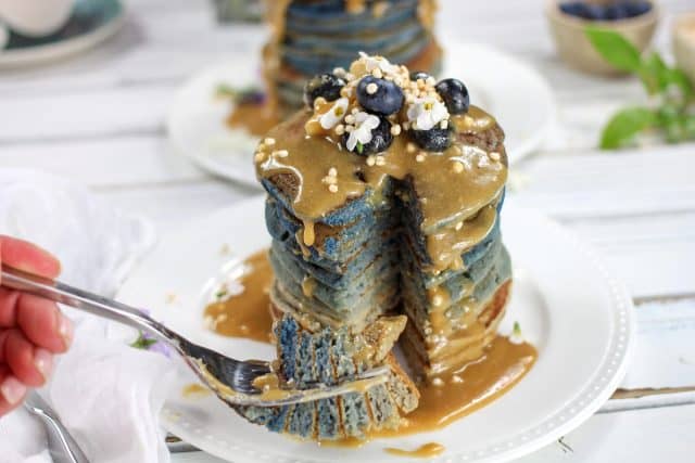 #SusanCooksVegan: Blue Ombré Pancakes with Vegan Coconut Caramel