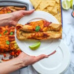 Black bean enchiladas with sweet potato created by SusanCooksVegan and published in Helen Siwak's magazine EcoLuxLifestyle.co in Vancouver, BC.